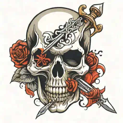 skull with dagger tattoo design idea
