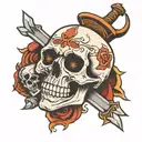 skull with dagger tattoo design idea