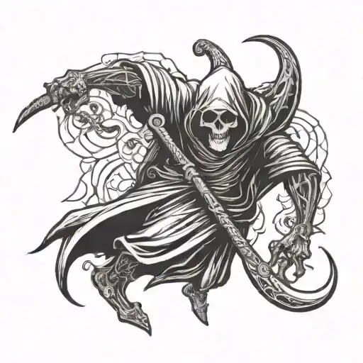 grim reaper holding scythe upside down  tattoo design idea