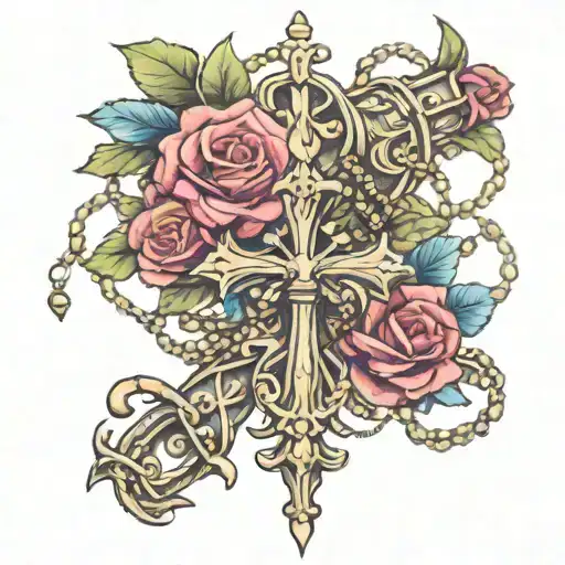 fluer de lis rosary wrapped tattoo design idea
