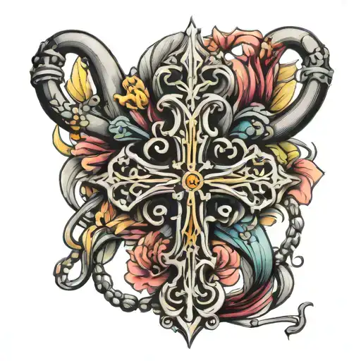 fluer de lis rosary wrapped tattoo design idea