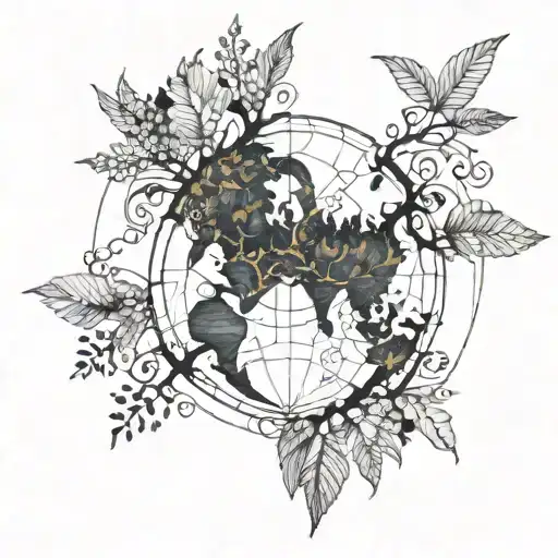 piecing the world back together and new growth intertwined to create a new world tattoo design idea