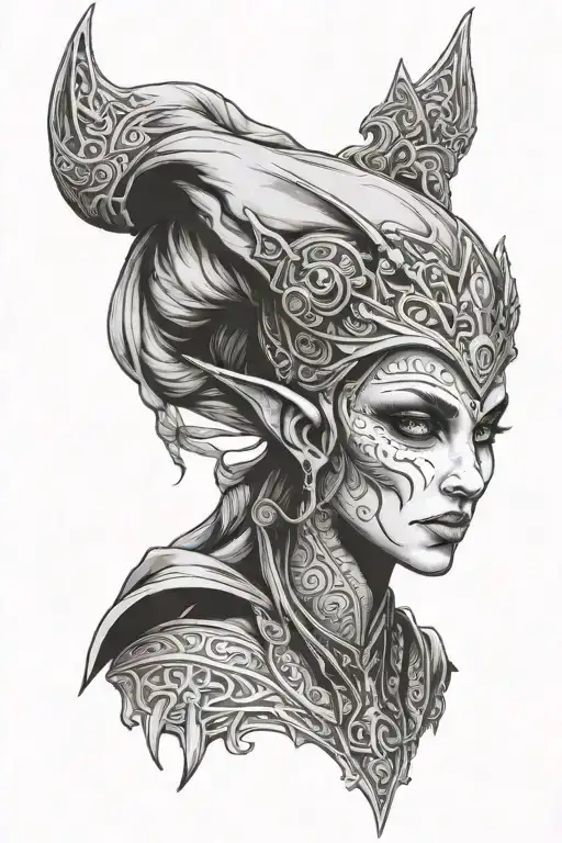 dark brotherhood  skyrim dark elf woman tattoo design idea