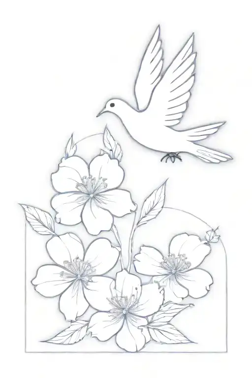 two december flowers, one august flower, one february flower and one dove tattoo design idea