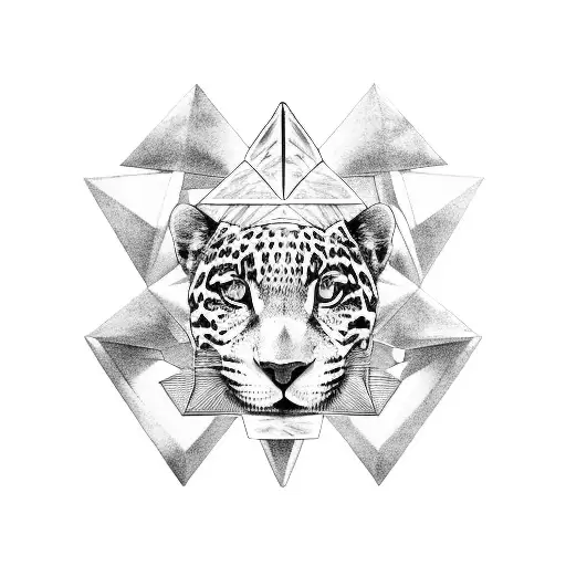 jaguar and sorcerer's shade with a pyramid background tattoo design idea