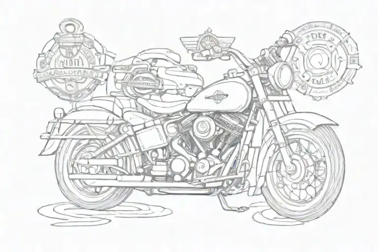 harley davidson with anchor and budweiser  tattoo design idea