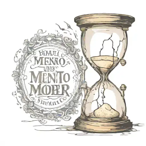 Hourglass Cracked with words Memento Mori written on the hourglass tattoo design idea