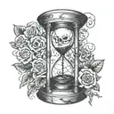 Cracked Hourglass with the words "Memento mori" Carved into it   tattoo design idea