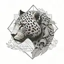 jaguar with dragon with leafs and ferns and birds tattoo design idea