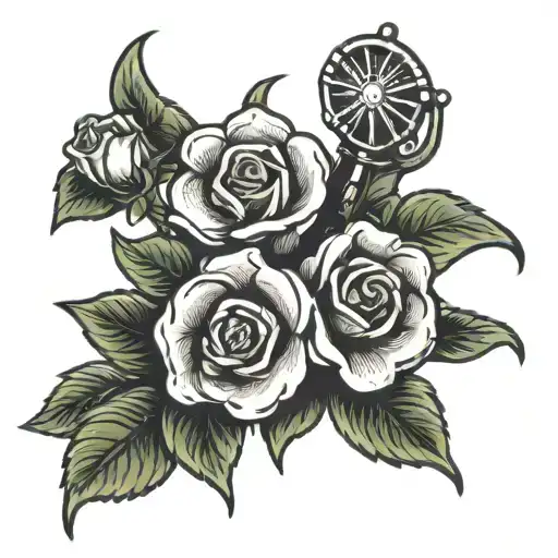 fire department maltese with roses tattoo design idea