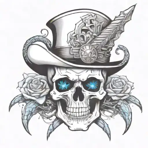 British inspired warrior skull with creepy blue eyes and daggers and snakes in the background  tattoo design idea