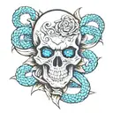 Skull with blue eyes british inspired daggers and snakes tattoo design idea