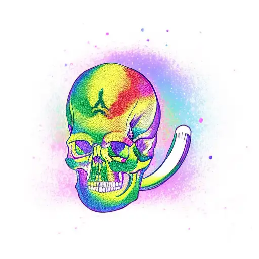 rainbow skull with hemp leaf tattoo design idea
