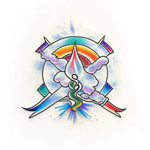 rainbow smoke design with flame tattoo design idea
