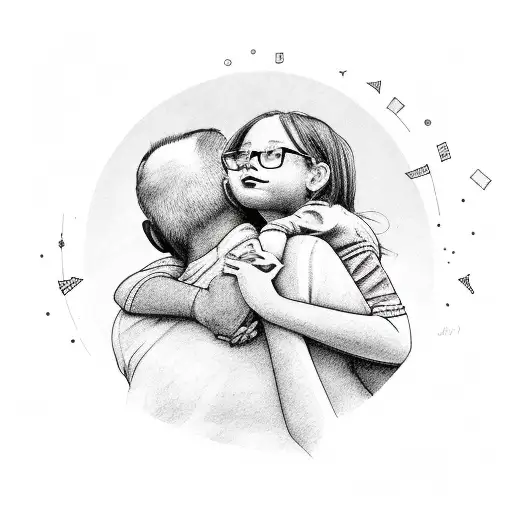 A heartwarming portrait of a father and daughter sharing a special moment tattoo design idea