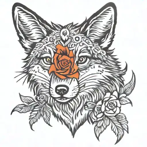 coyote with flowers tattoo design idea