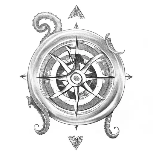 Kraken & compass tattoo design idea