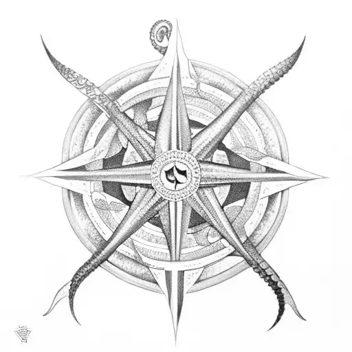 Kraken & compass tattoo design idea
