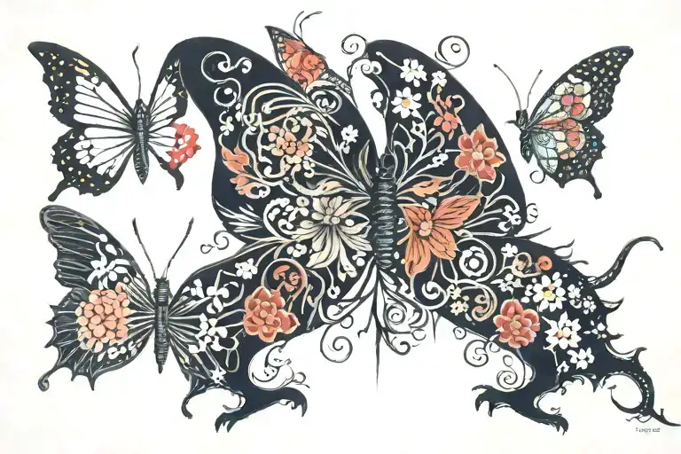 butterfly, lycoris and cursed kanga tattoo design idea