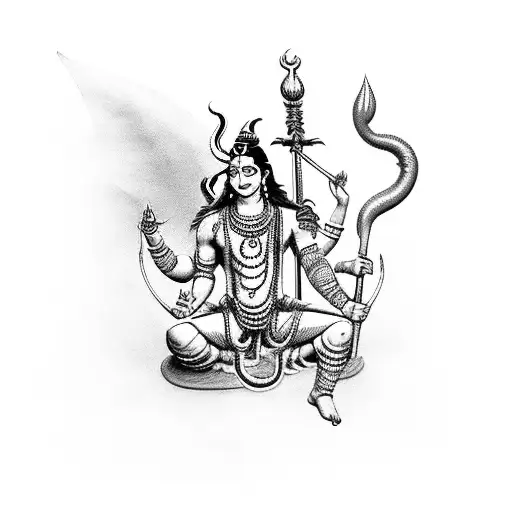 lord shiva full body holding trident tattoo design idea