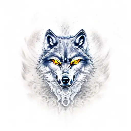 Wolf flaming demon skull tattoo design idea