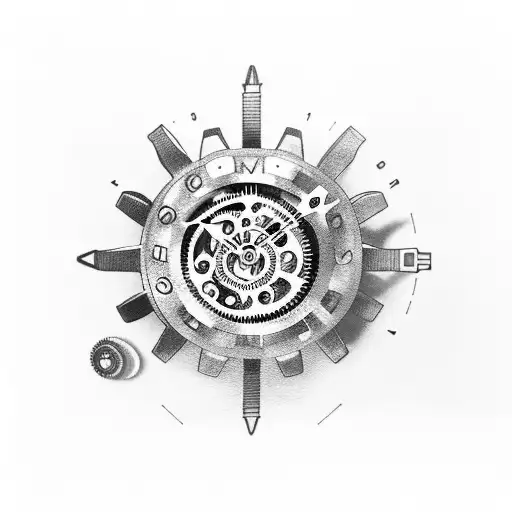 clock with internal gears reading 11:58 tattoo design idea