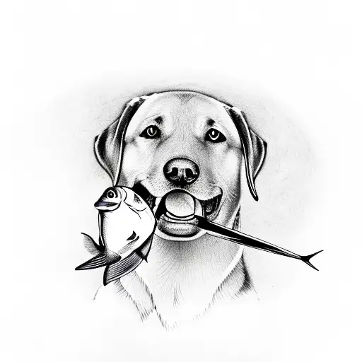 Labrador retriever holding fish  tattoo design idea
