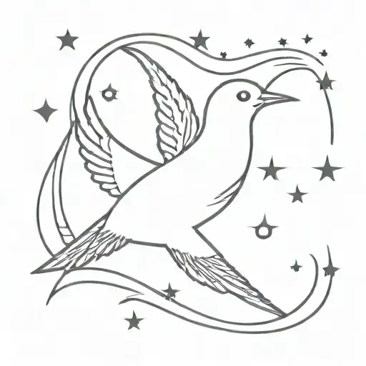  Cassiopeia with a little dove flying into the stars tattoo design idea
