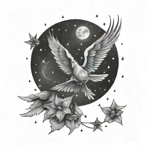  Cassiopeia Constellation with a little dove flying into the stars tattoo design idea