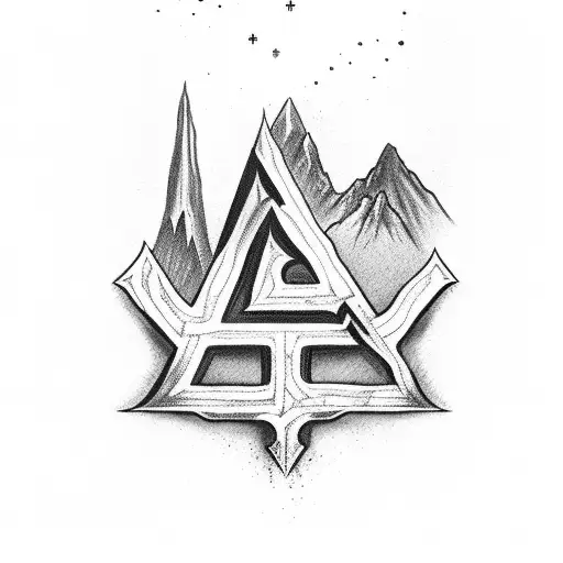Algiz rune with mountian behind it in the icelandic flag colors tattoo design idea