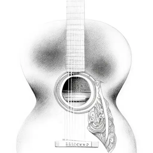 guitar for a memorial with momento written above and more written below  tattoo design idea