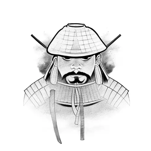 samurai with straw hat tattoo design idea