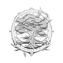 Create an arm sleeve tattoo with a sailing ship, a old convertible volkswagen beetle under a bonzai tree tattoo design idea