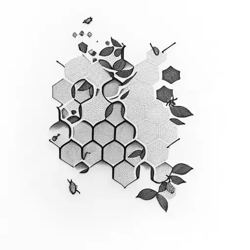 honeycomb and leaves tattoo design idea