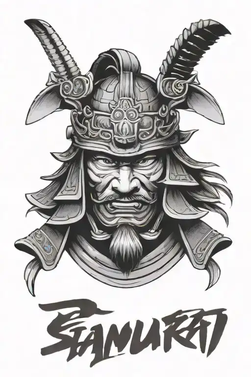 Samurai head with helmet tattoo design idea