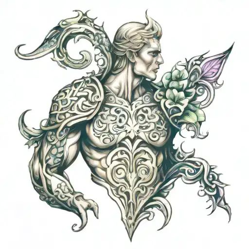 half chest shoulder arm sleeve armour elven  tattoo design idea