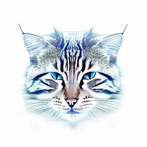 striped cat without left eye designed in a pictorial portrait like an warrior boss in an golden frame tattoo design idea