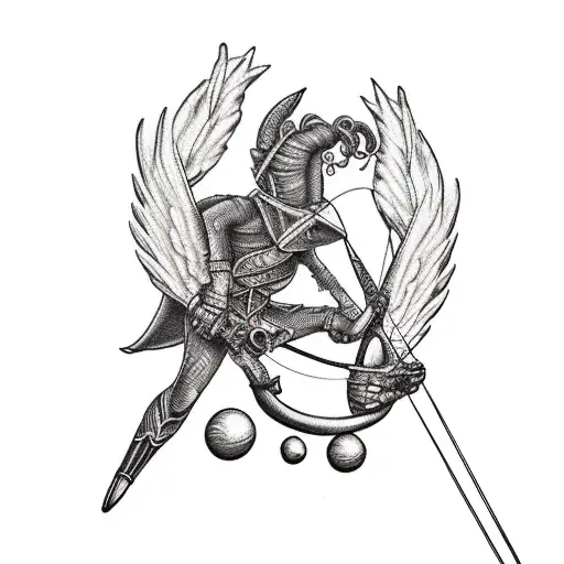flying, shooting a bow and arrow  tattoo design idea