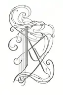invisible string with initial "k" tattoo design idea