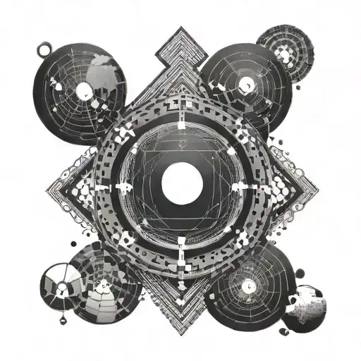 Abstract geometric design incorporating Venus symbol and binary code, symbolizing the client's ruling planet and occupation tattoo design idea