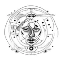 Two faces, one happy and other sad, duality of gemini tattoo design idea