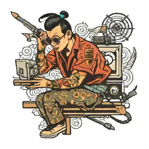 A tattoo of a software engineer with Asian-inspired tech elements tattoo design idea