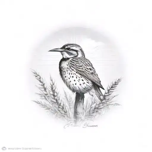 western meadowlark in a anal palm tree with wheat field in background  tattoo design idea