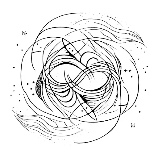 A graceful unalome intertwining with the Pisces constellation, symbolizing spiritual growth and the fluidity of emotions tattoo design idea