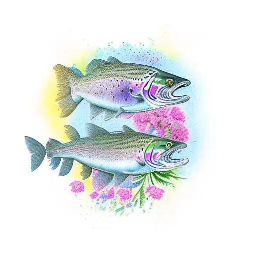 Rainbow trout with wildflowers tattoo design idea