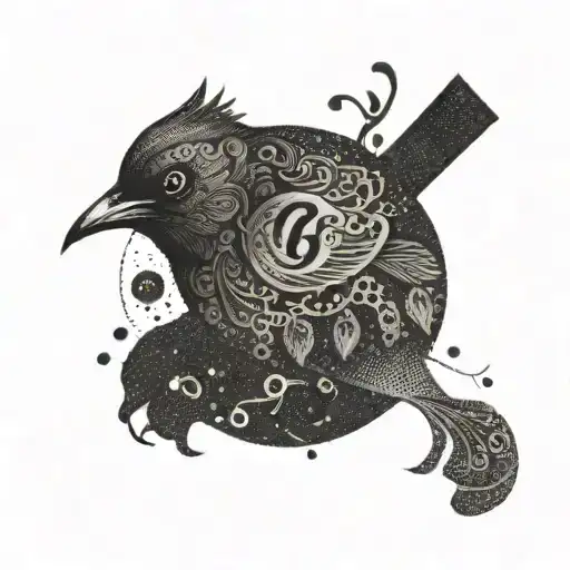 A mysterious blackbird with a question mark incorporated into its design tattoo design idea