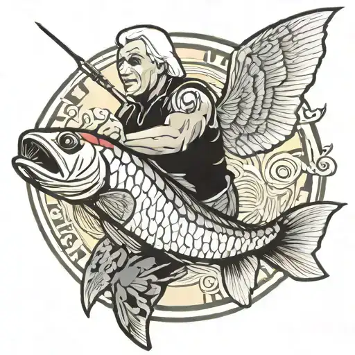 Ric flair riding a red drum fish tattoo design idea