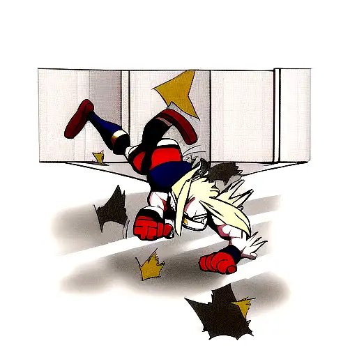 all might from my hero academia punching floor using detroit smash forward facing  tattoo design idea