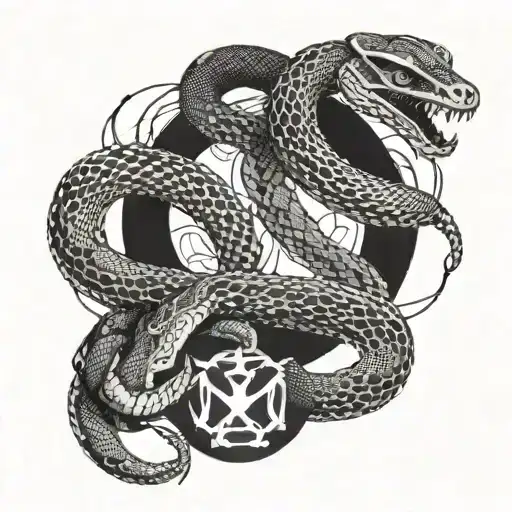 A snake surrounds a man whi is in a white gi tattoo design idea