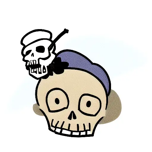 Cartoon Skull wearing a French beret tattoo design idea